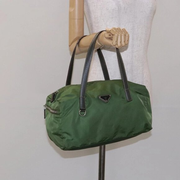 PRADA Shoulder Bag Nylon Green Silver Auth - Picture 1 of 16